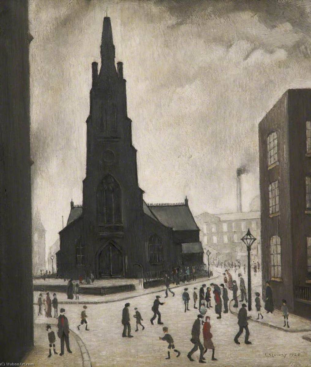 Wikioo.org - The Encyclopedia of Fine Arts - Painting, Artwork by Lawrence Stephen Lowry - A Street Scene (St Simon's Church)