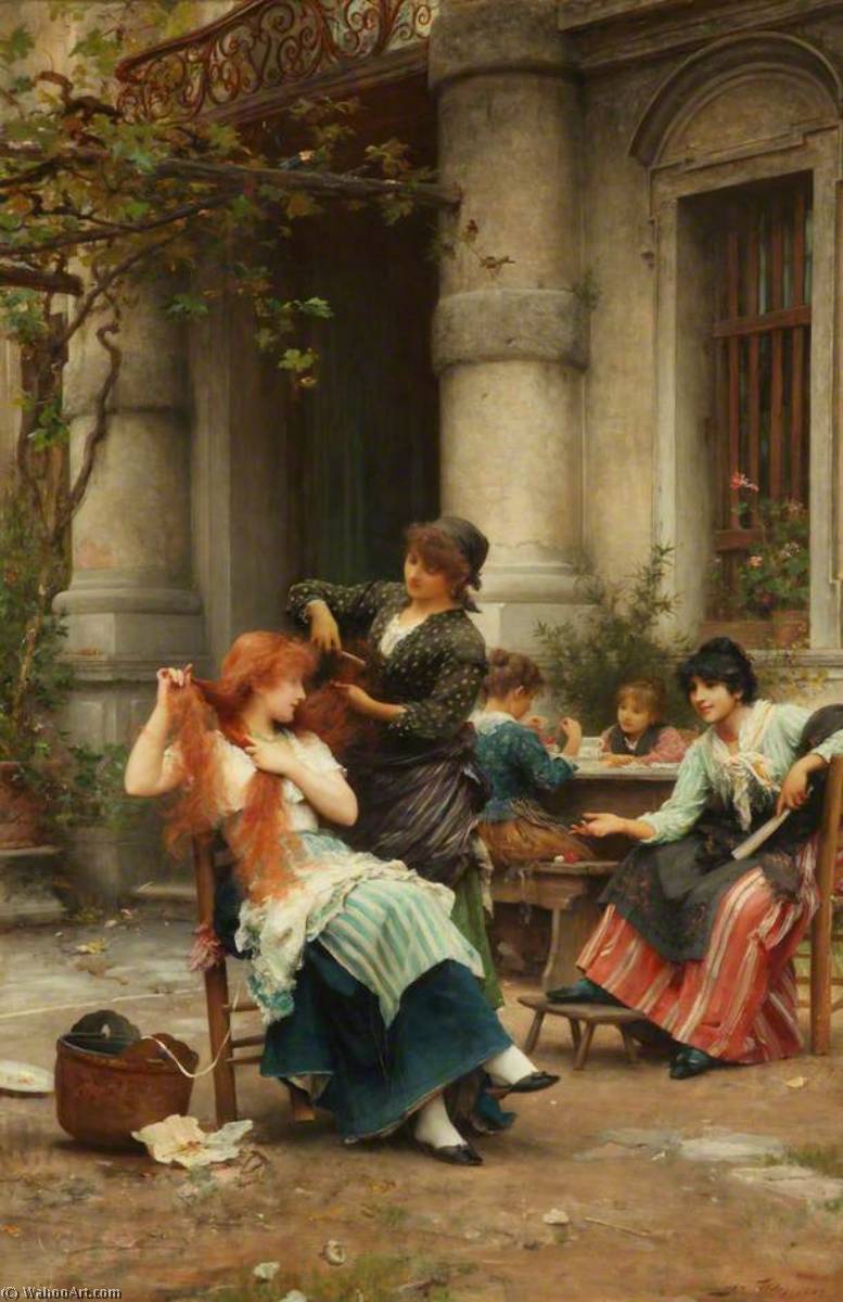 Wikioo.org – La Enciclopedia de las Bellas Artes - Pintura, Obras de arte de Samuel Luke Fildes - al fresco tocador