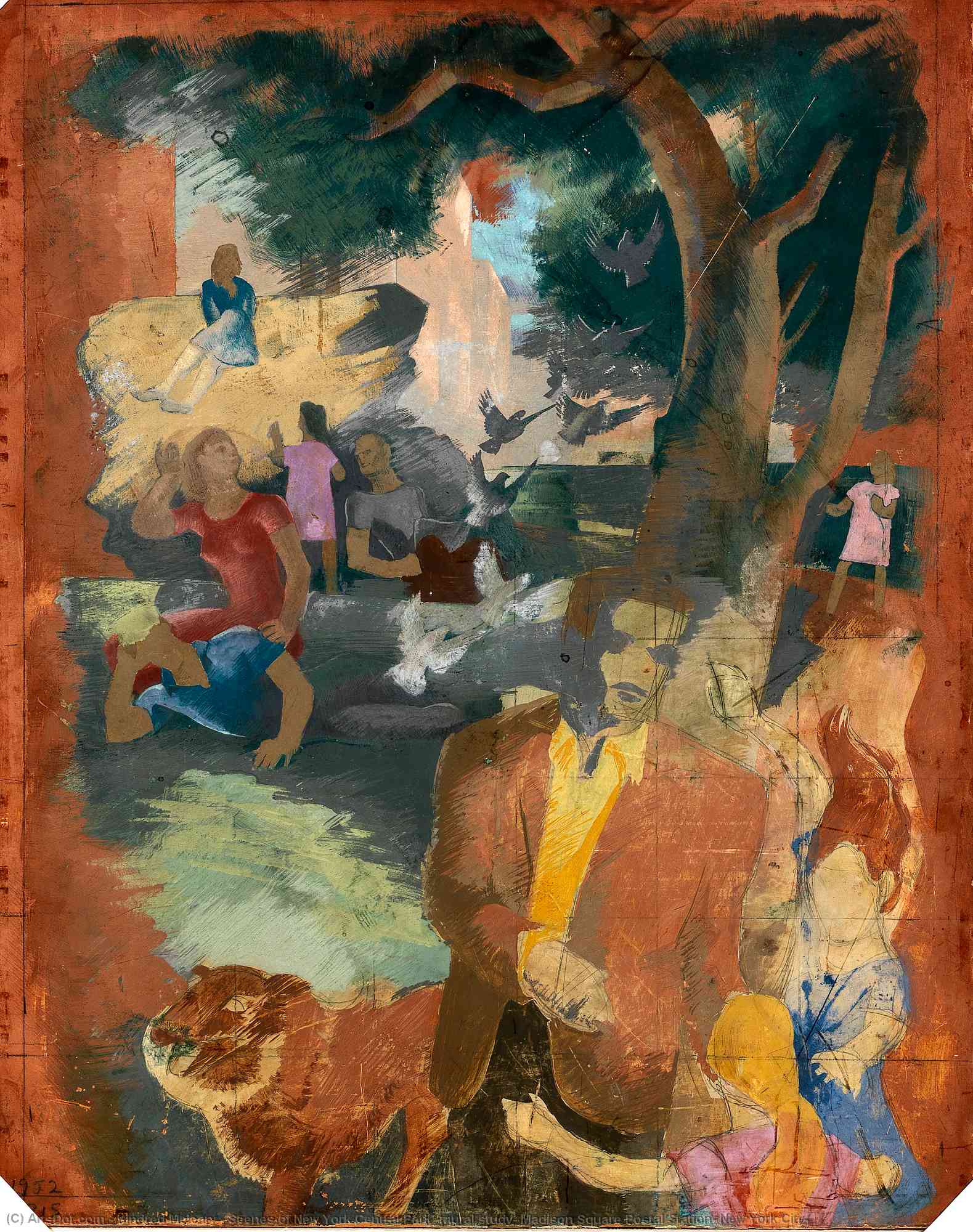 Wikioo.org - The Encyclopedia of Fine Arts - Painting, Artwork by Kindred Mcleary - Scenes of New York Central Park (mural study, Madison Square Postal Station, New York City)