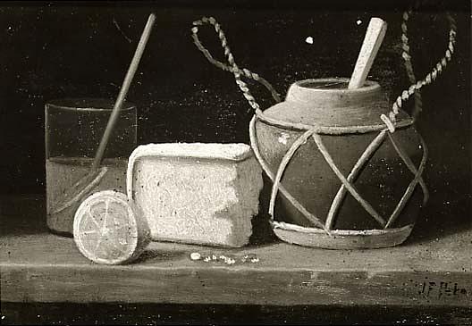 Wikioo.org - Bách khoa toàn thư về mỹ thuật - Vẽ tranh, Tác phẩm nghệ thuật John Frederick Peto - Ginger Pot, Cake Lemon, (painting)