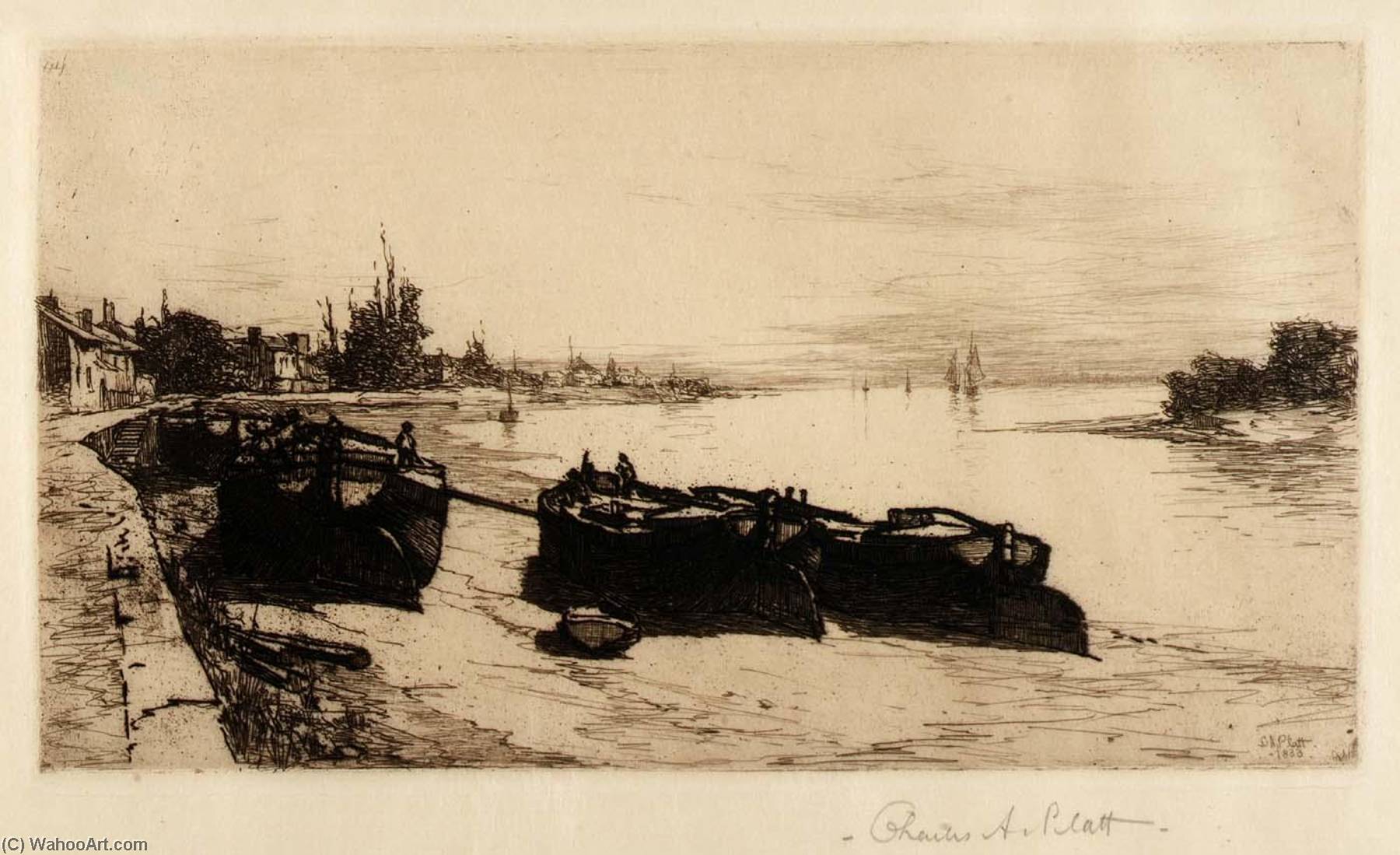 WikiOO.org - Encyclopedia of Fine Arts - Maľba, Artwork Charles Adams Platt - Canal Boats on the Thames