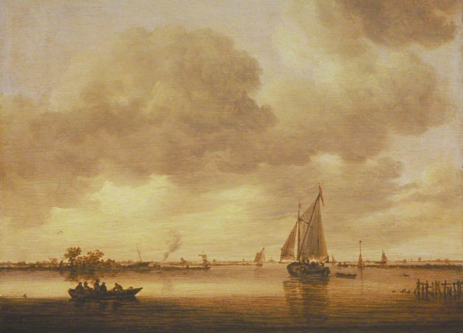 Wikioo.org - The Encyclopedia of Fine Arts - Painting, Artwork by Jan Van Goyen - An Estuary with Boats