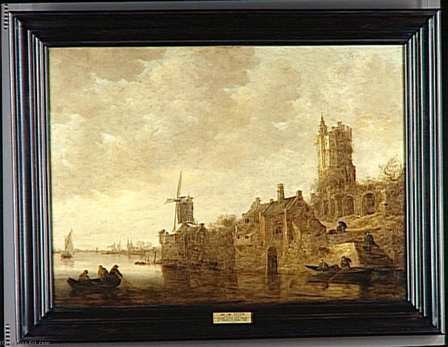 WikiOO.org - Encyclopedia of Fine Arts - Målning, konstverk Jan Van Goyen - PAYSAGE FLUVIAL AVEC MOULIN ET CHATEAU EN RUINES