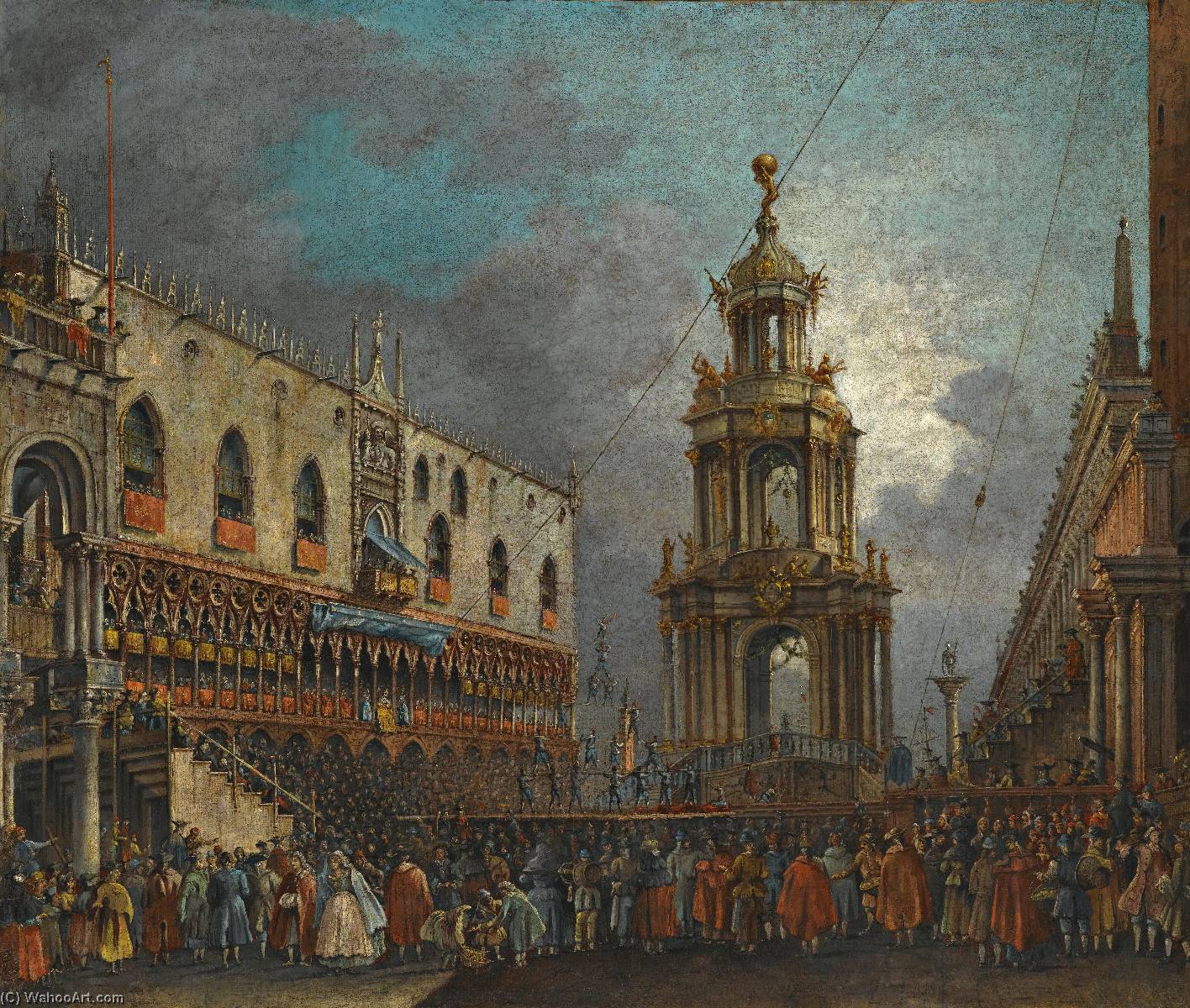 Wikioo.org - The Encyclopedia of Fine Arts - Painting, Artwork by Francesco Zanin - Venice, a view of the piazzetta at carnival