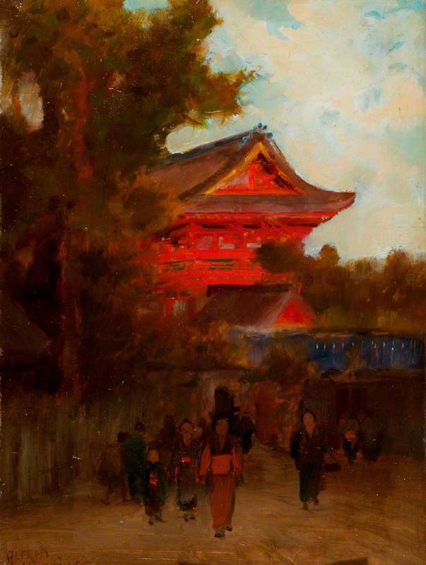 WikiOO.org - Encyclopedia of Fine Arts - Festés, Grafika Alfred East - Japanese Scene with a Red Building