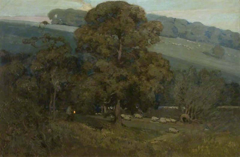 Wikioo.org - The Encyclopedia of Fine Arts - Painting, Artwork by Alfred East - Moonlight in the Cotswolds