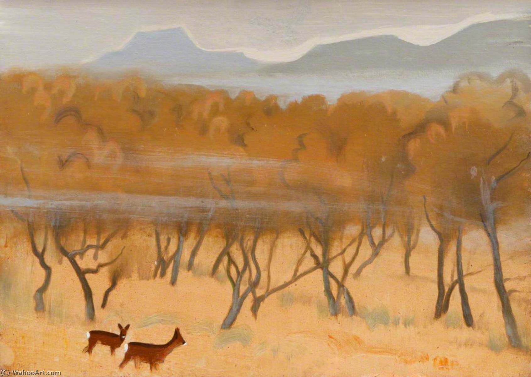 WikiOO.org - Encyclopedia of Fine Arts - Lukisan, Artwork Keith Henderson - Roe Deer in Autumn