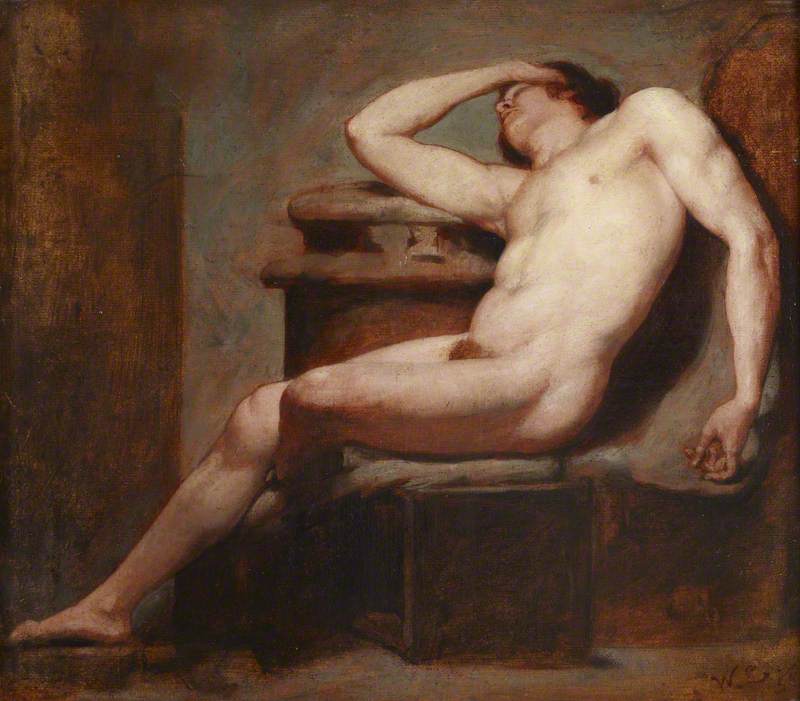 Wikioo.org - The Encyclopedia of Fine Arts - Painting, Artwork by William Etty - Academic Study of a Reclining Male Nude Asleep