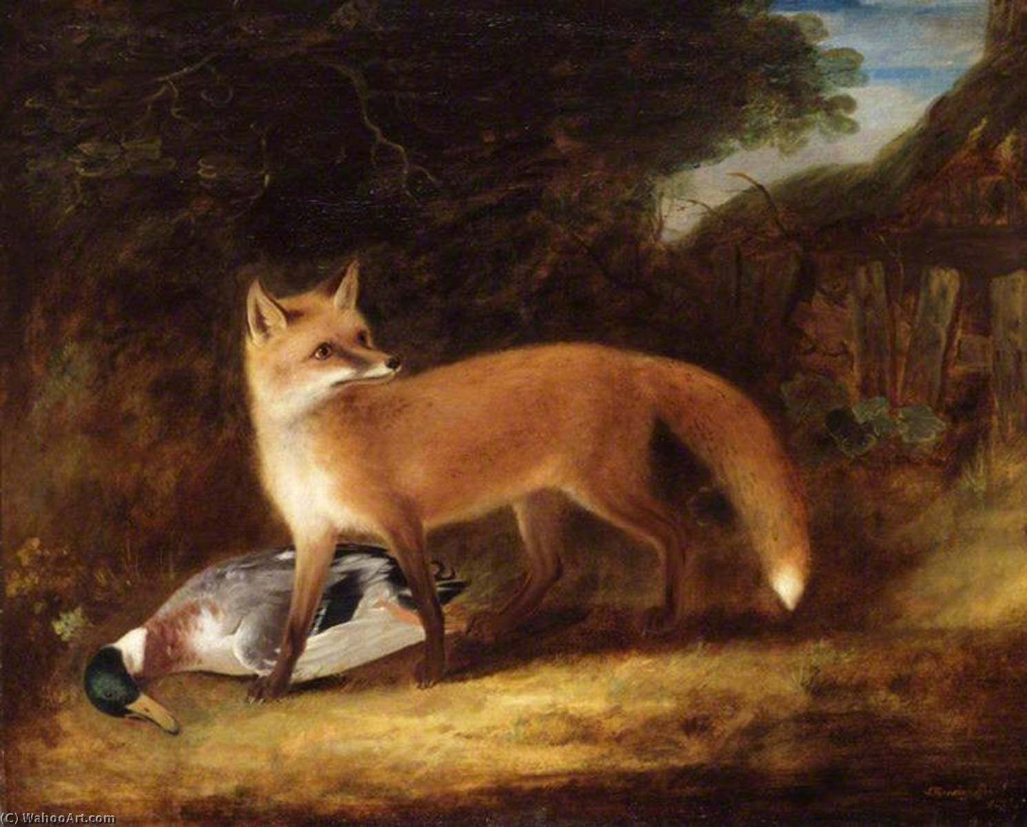 Wikioo.org - The Encyclopedia of Fine Arts - Painting, Artwork by John E Ferneley I - Fox and Duck