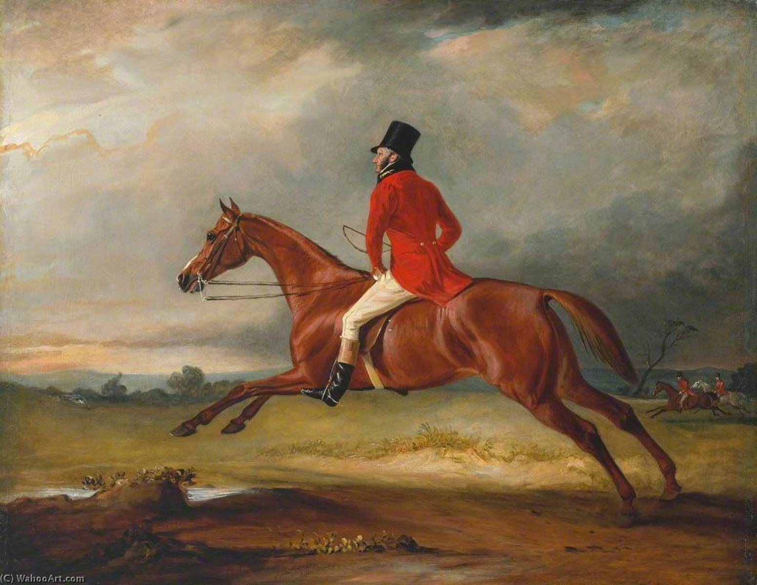 Wikioo.org - สารานุกรมวิจิตรศิลป์ - จิตรกรรม John E Ferneley I - Major Healey, Wearing Raby Hunt Uniform, Riding with the Sedgefield Hunt