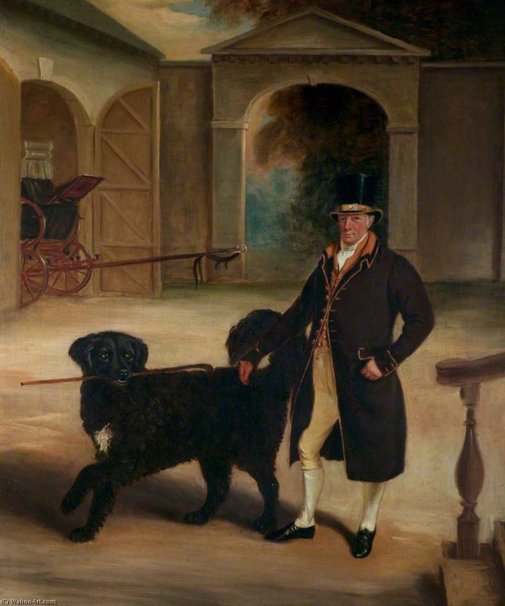 Wikioo.org - The Encyclopedia of Fine Arts - Painting, Artwork by John E Ferneley I - Mr Pare's Coachman with a Newfoundland Dog
