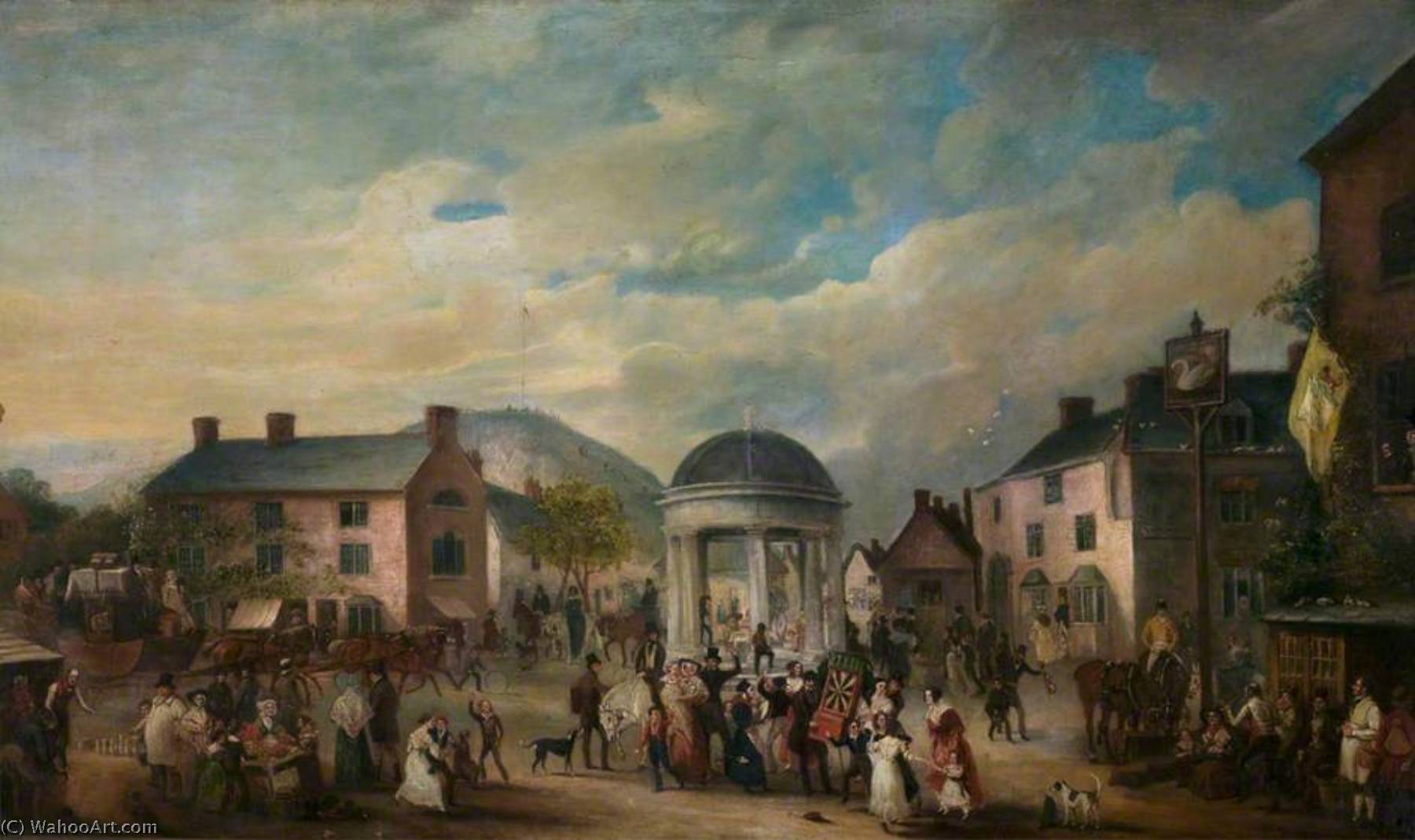 Wikioo.org - The Encyclopedia of Fine Arts - Painting, Artwork by John E Ferneley I - Mountsorrel, Leicestershire, the Market Place