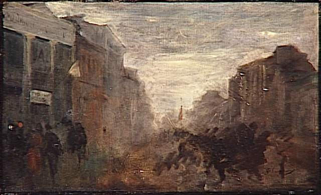Wikioo.org - The Encyclopedia of Fine Arts - Painting, Artwork by Jean Baptiste Carpeaux - Départ des troupes dans le brouillard