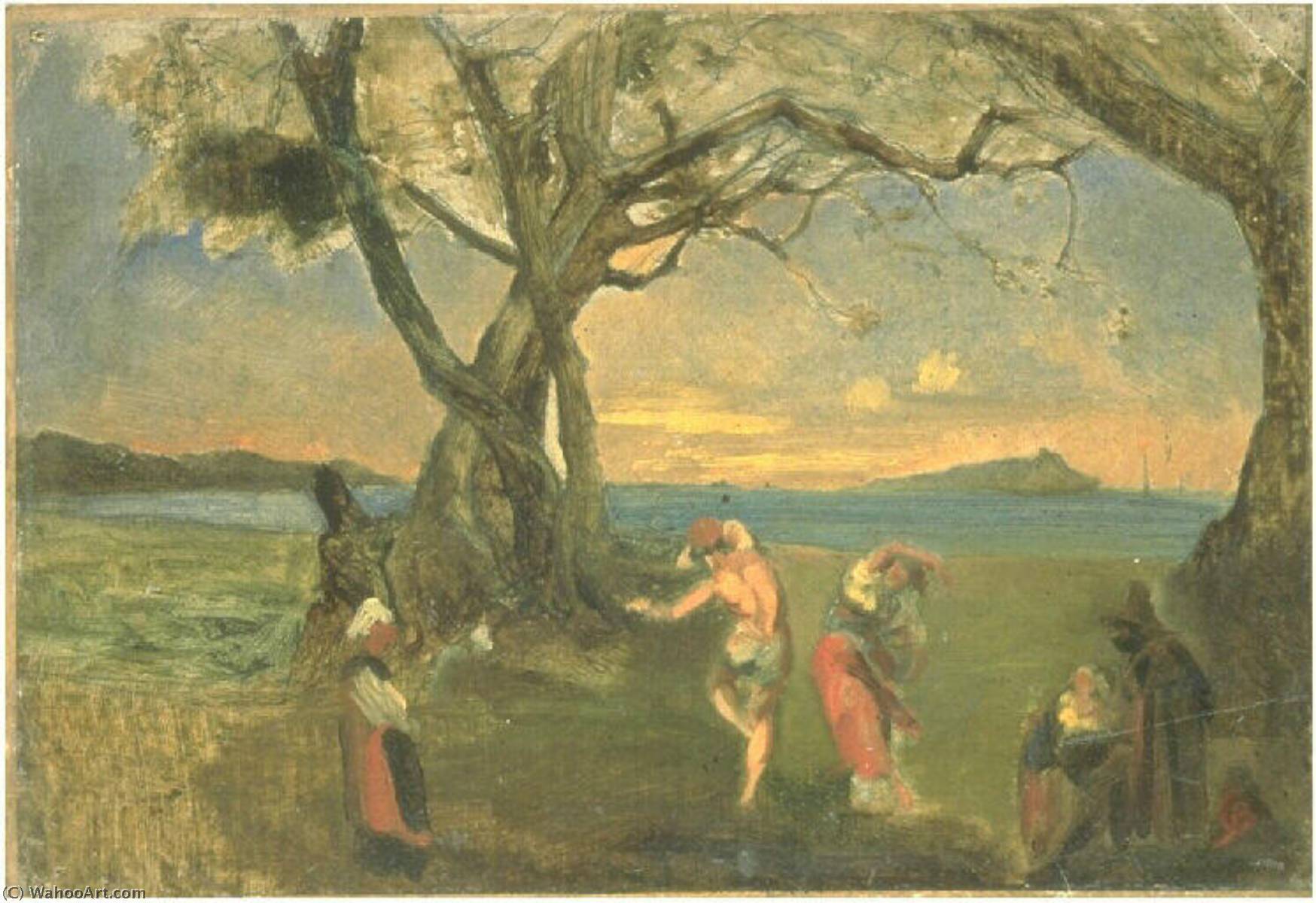 Wikioo.org - The Encyclopedia of Fine Arts - Painting, Artwork by Jean Baptiste Carpeaux - Jeunes gens dansant la tarentelle dans la baie de Naples