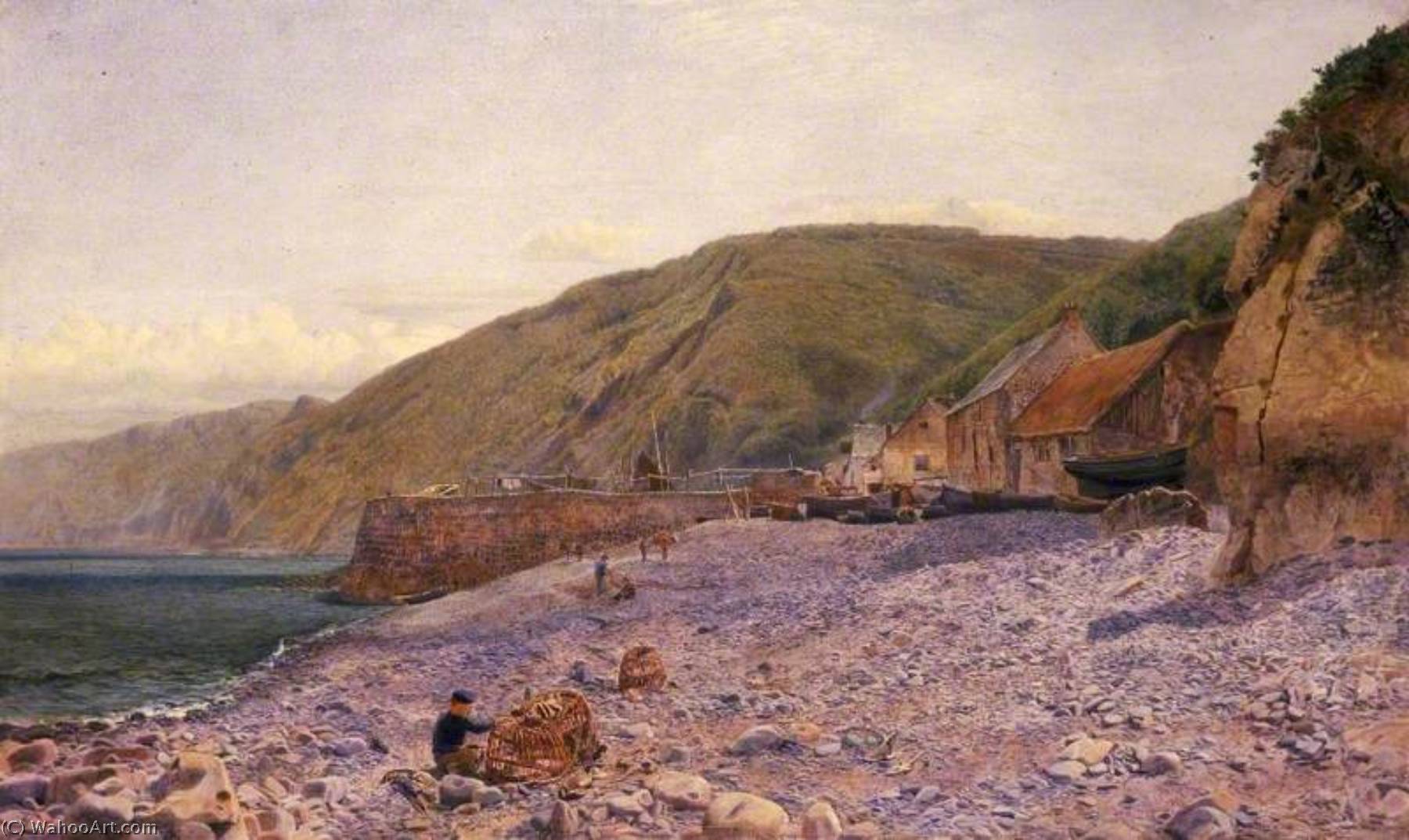 Wikioo.org - The Encyclopedia of Fine Arts - Painting, Artwork by Charles Napier Hemy - Among the Shingle at Clovelly, North Devon