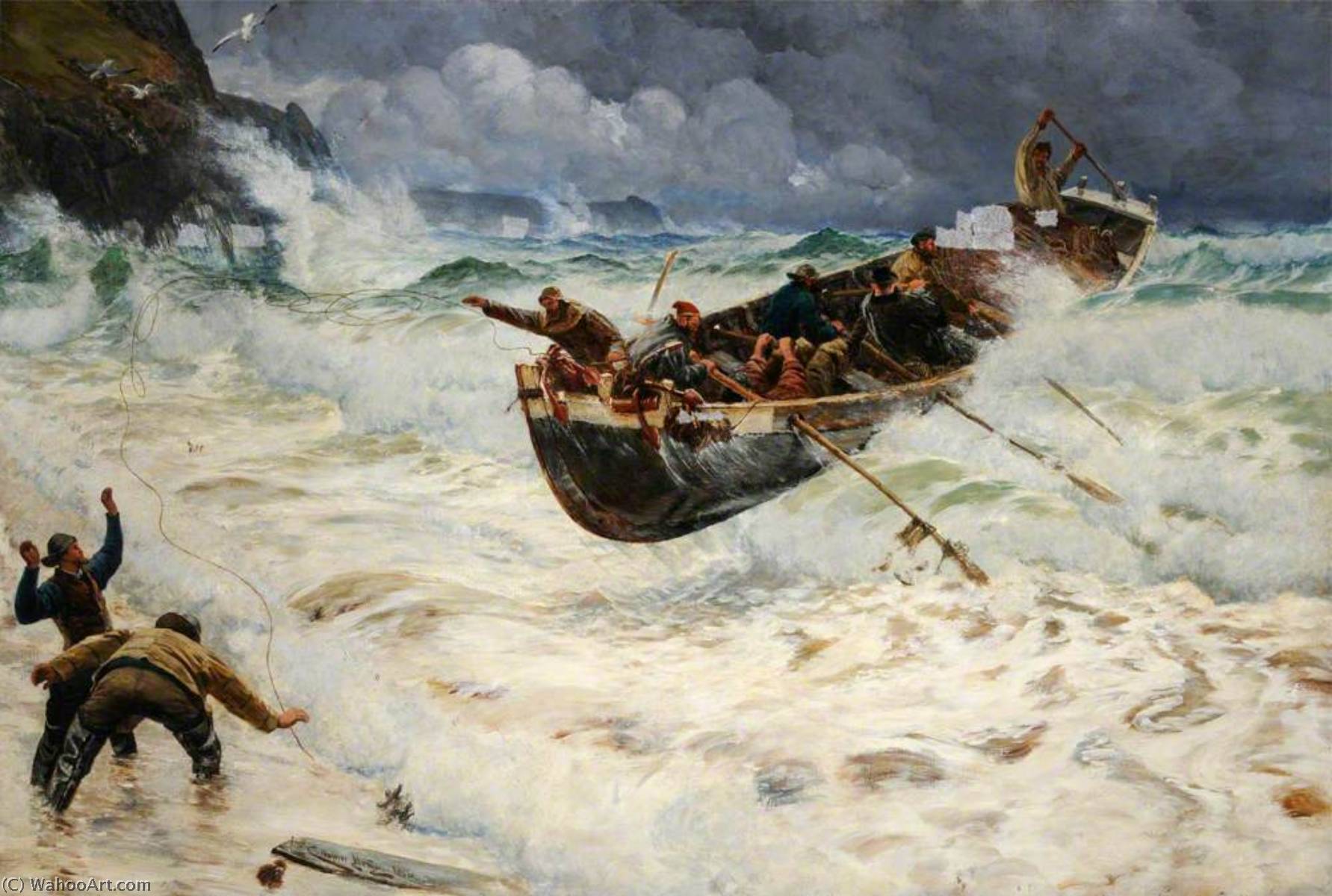WikiOO.org - אנציקלופדיה לאמנויות יפות - ציור, יצירות אמנות Charles Napier Hemy - How the Boat Came Home