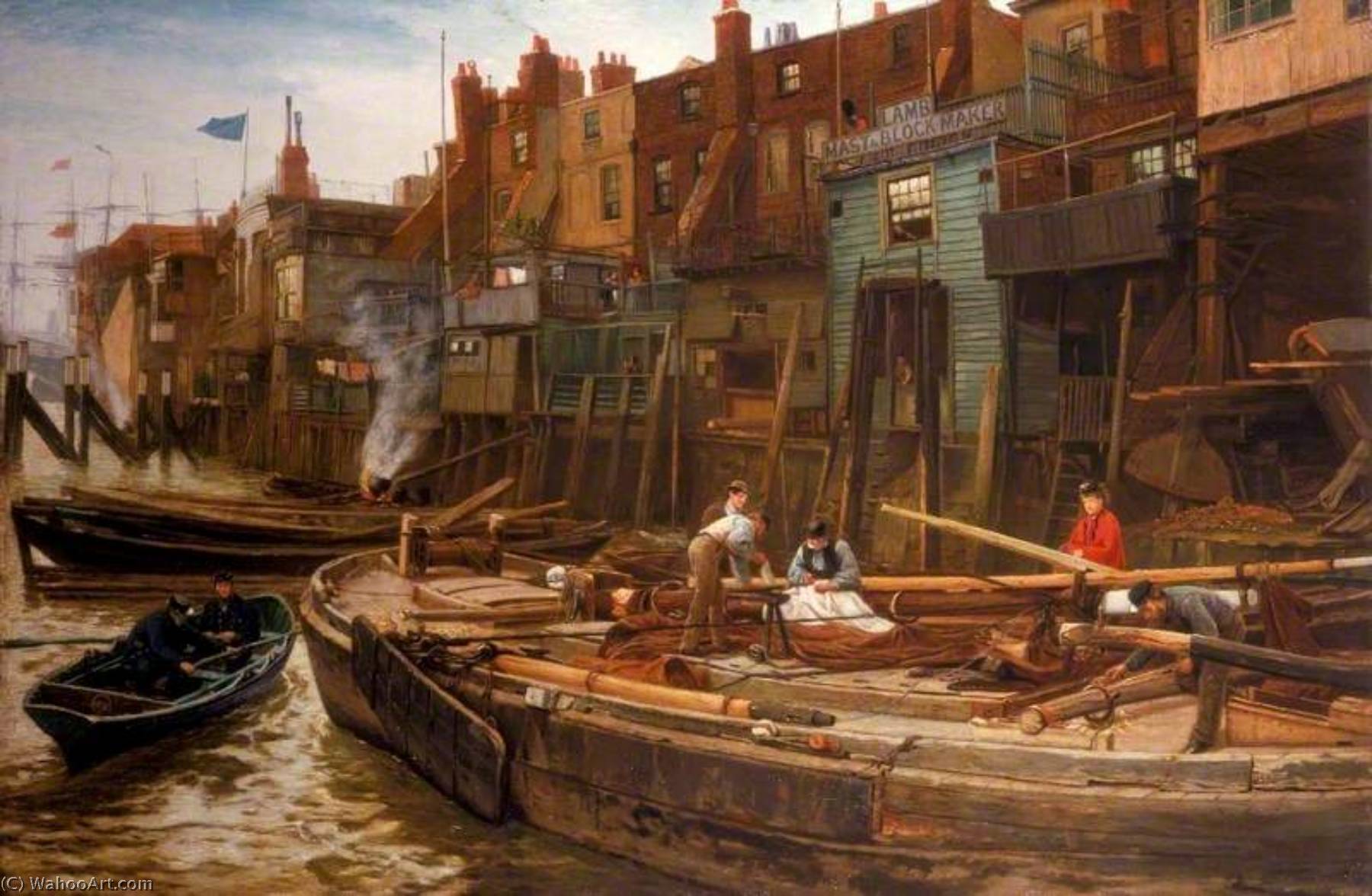 Wikioo.org - The Encyclopedia of Fine Arts - Painting, Artwork by Charles Napier Hemy - London River, the Limehouse Barge Builders
