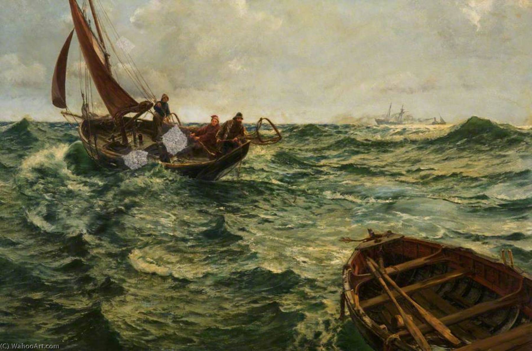 Wikoo.org - موسوعة الفنون الجميلة - اللوحة، العمل الفني Charles Napier Hemy - Boat Adrift