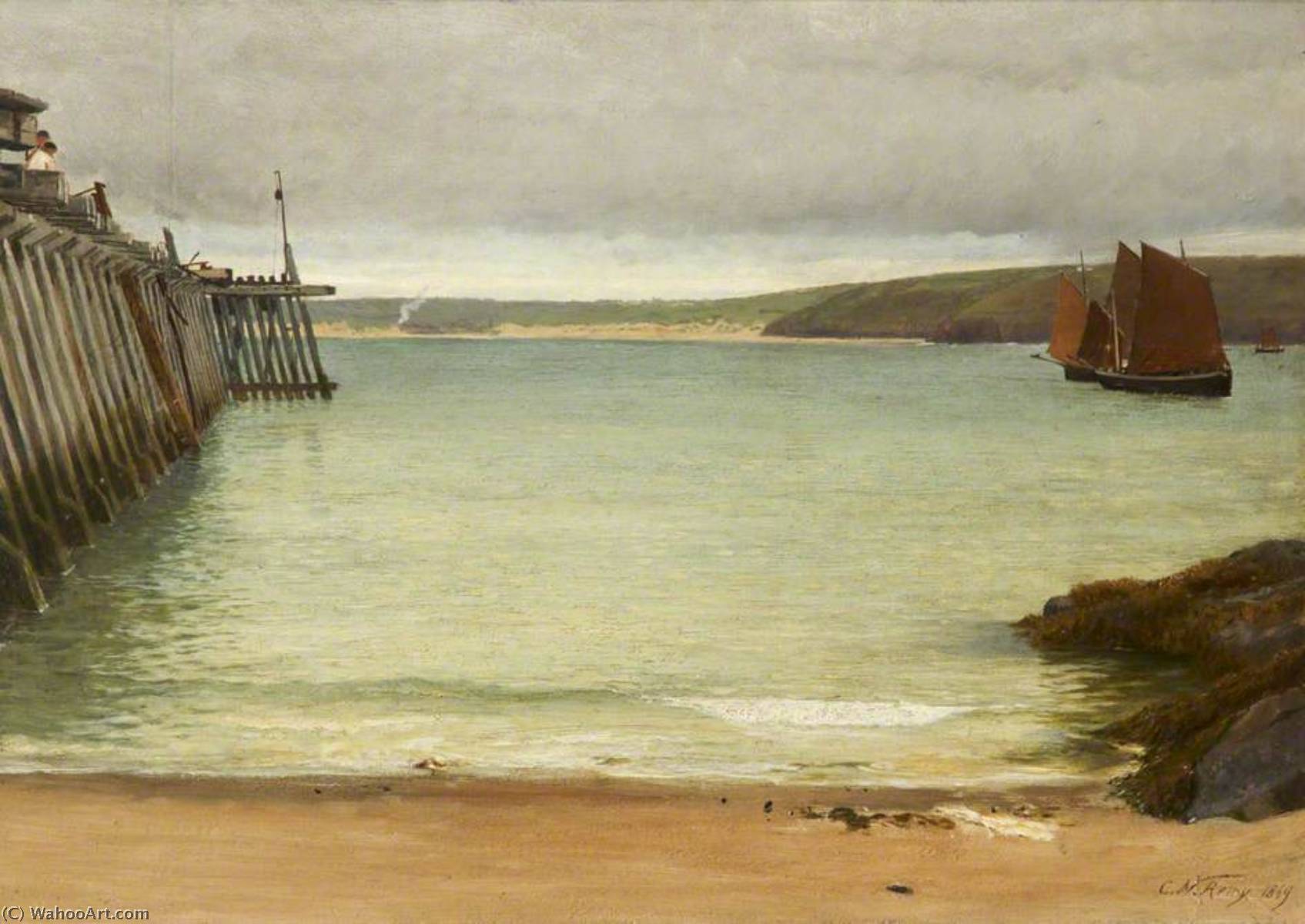 Wikioo.org - The Encyclopedia of Fine Arts - Painting, Artwork by Charles Napier Hemy - St Ives Harbour, Cornwall