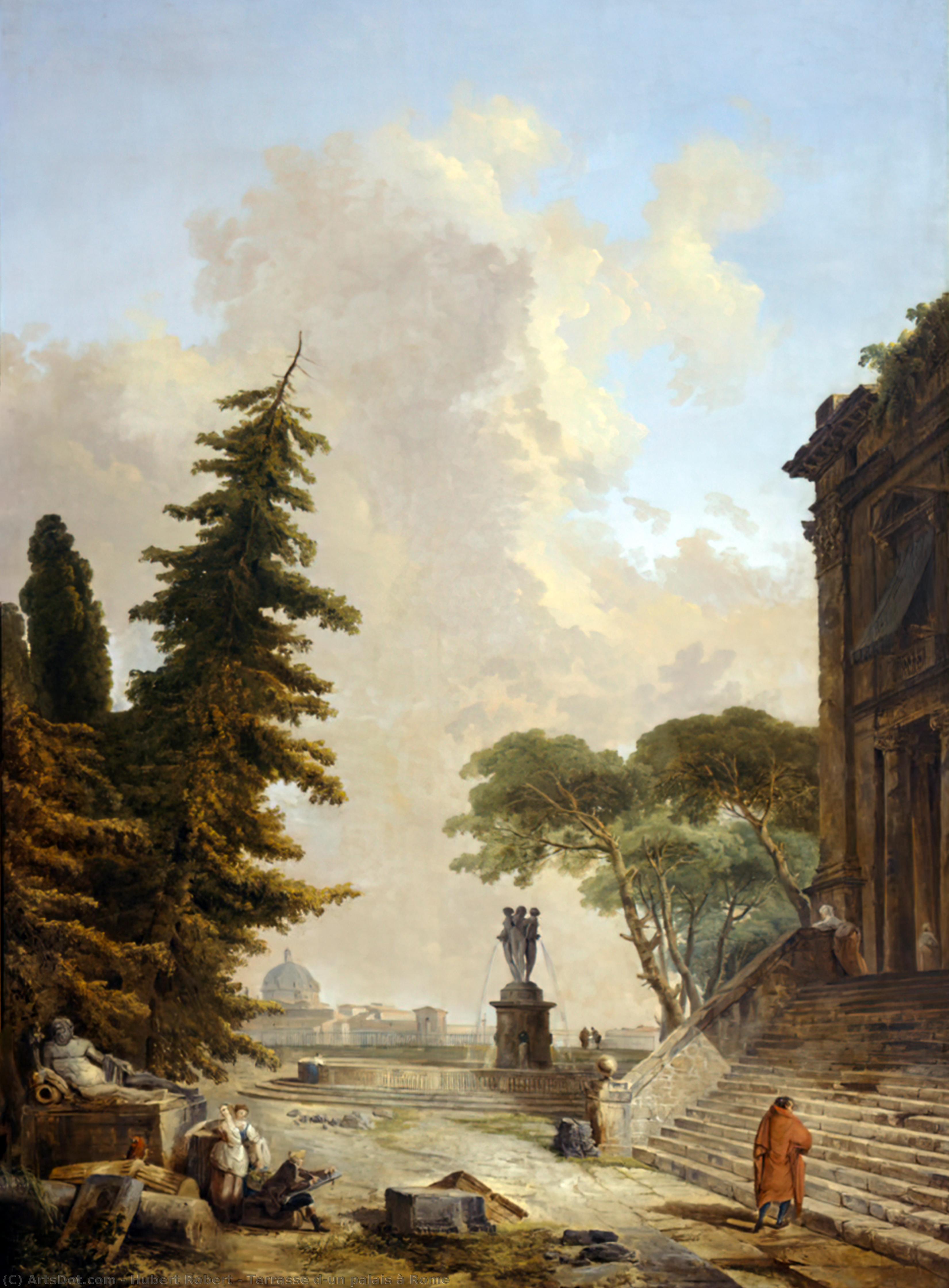 Wikioo.org - The Encyclopedia of Fine Arts - Painting, Artwork by Hubert Robert - Terrasse d'un palais à Rome