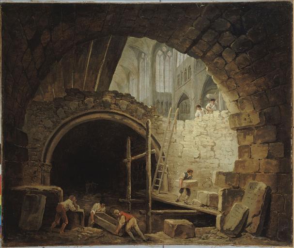 WikiOO.org - Encyclopedia of Fine Arts - Maľba, Artwork Hubert Robert - La Violation des caveaux des rois dans la basilique de Saint Denis, en octobre 1793