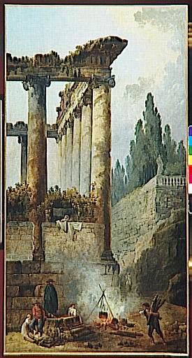 WikiOO.org - Encyclopedia of Fine Arts - Lukisan, Artwork Hubert Robert - Le temple en ruines. Paysans autour d'une marmite