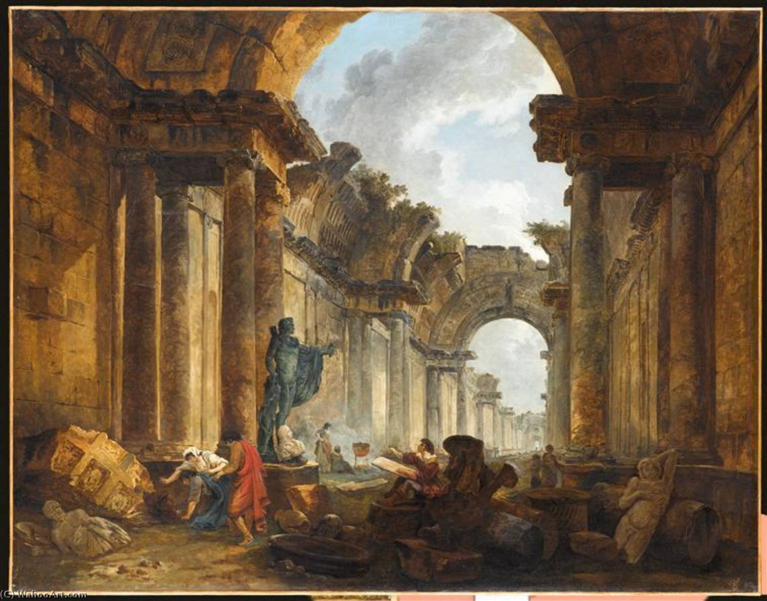 Wikioo.org - The Encyclopedia of Fine Arts - Painting, Artwork by Hubert Robert - VUE DE LA GRANDE GALERIE DU LOUVRE EN RUINES