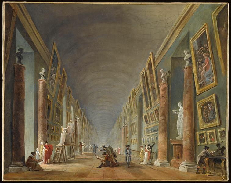 Wikoo.org - موسوعة الفنون الجميلة - اللوحة، العمل الفني Hubert Robert - LA GRANDE GALERIE DU LOUVRE APRES 1801