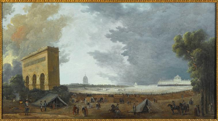 Wikioo.org - สารานุกรมวิจิตรศิลป์ - จิตรกรรม Hubert Robert - FETE DE LA FEDERATION AU CHAMP DE MARS.14 JUILLET 1790