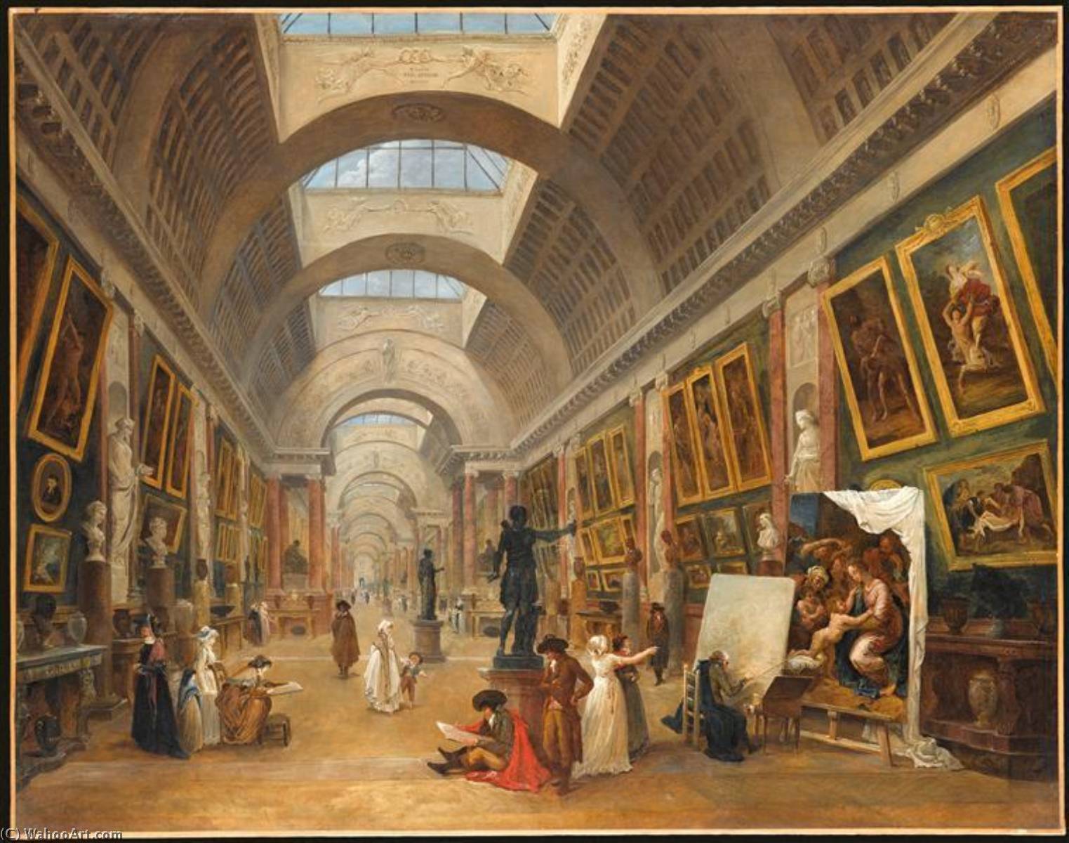 WikiOO.org - Enciklopedija likovnih umjetnosti - Slikarstvo, umjetnička djela Hubert Robert - VUE DE LA GRANDE GALERIE DU LOUVRE