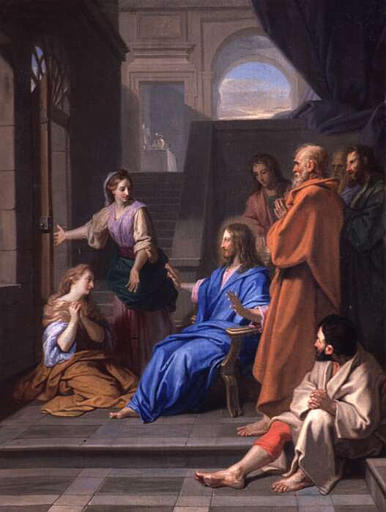 Wikioo.org - The Encyclopedia of Fine Arts - Painting, Artwork by Jean Baptiste Jouvenet - JESUS CHRIST CHEZ MARTHE ET MARIE