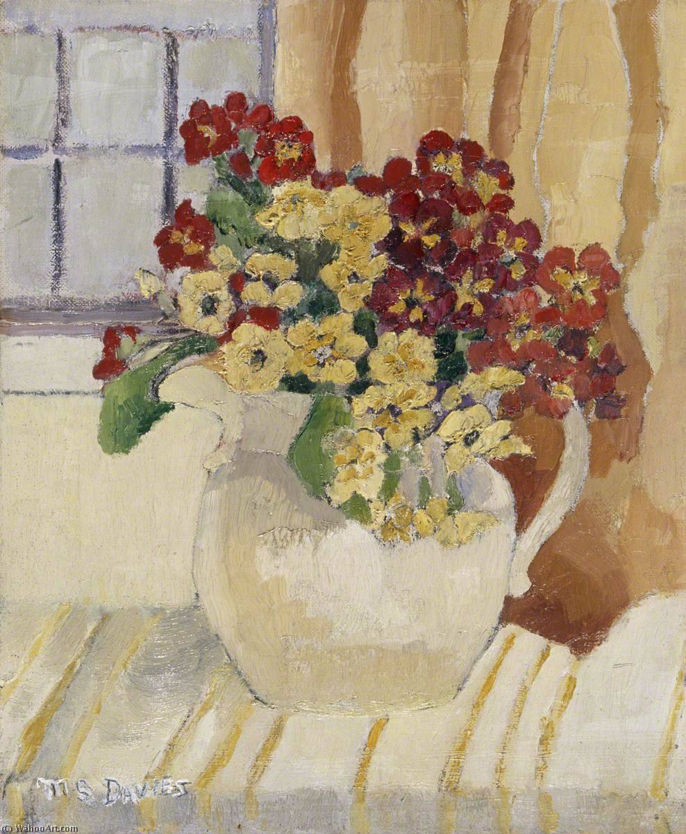 Wikioo.org - The Encyclopedia of Fine Arts - Painting, Artwork by Margaret Sidney Davies - Still Life with Polyanthus in a White Jug