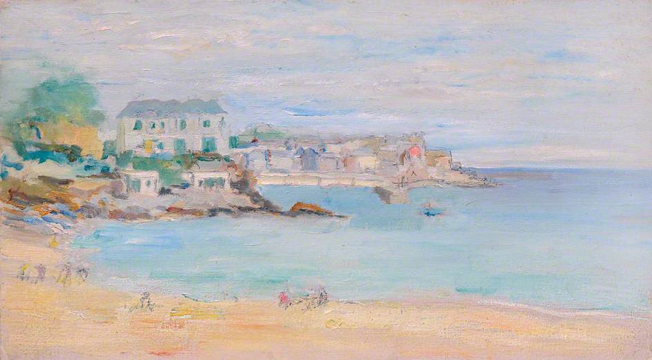 WikiOO.org - Encyclopedia of Fine Arts - Maleri, Artwork Margaret Sidney Davies - Coastal Town and Beach