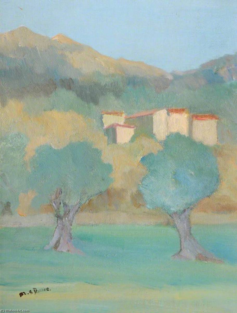 Wikioo.org – La Enciclopedia de las Bellas Artes - Pintura, Obras de arte de Margaret Sidney Davies - dos arboles y una Hillscape