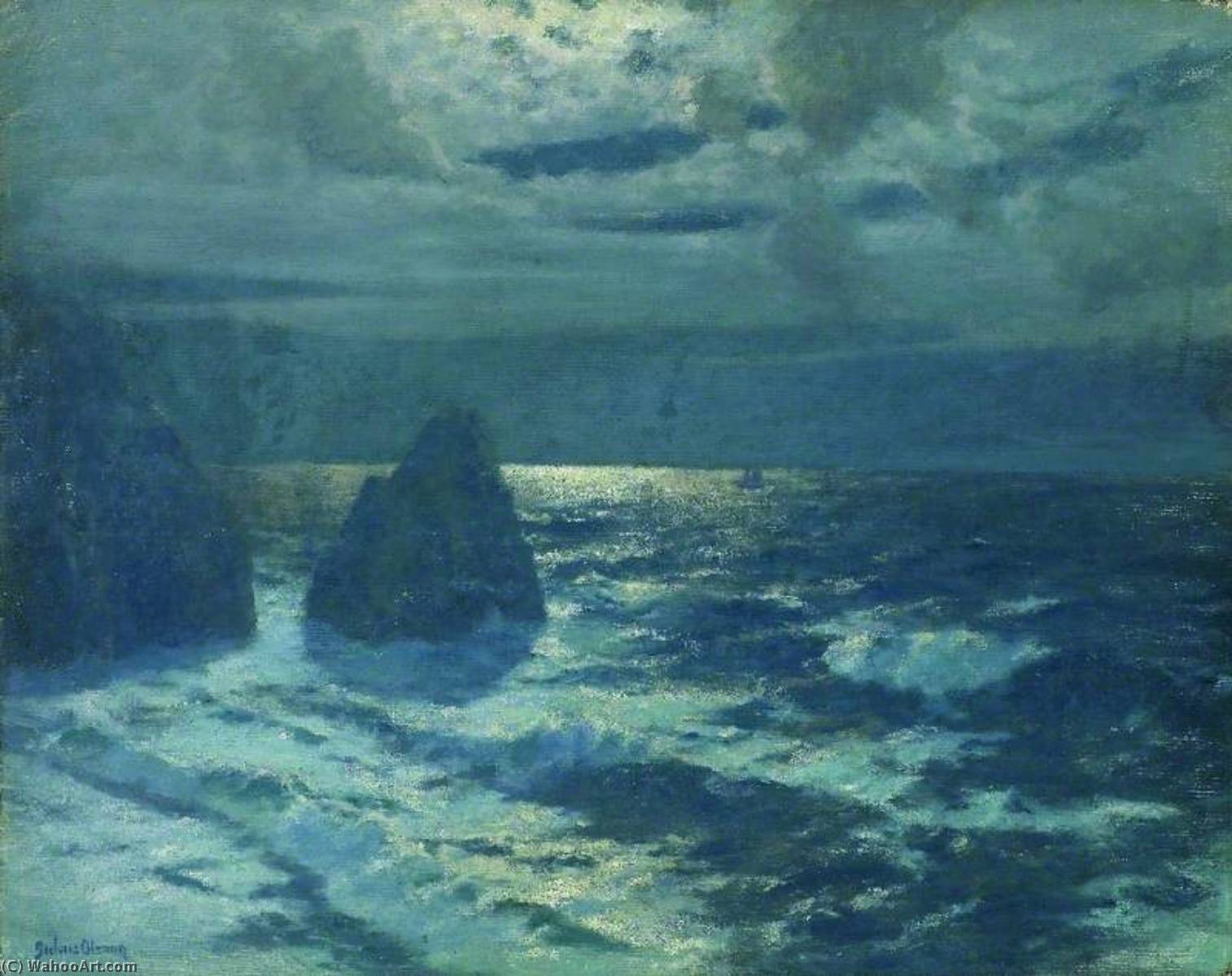 Wikioo.org - The Encyclopedia of Fine Arts - Painting, Artwork by Albert Julius Olsson - Moonlight, Cornish Coast