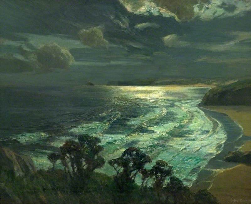 Wikioo.org - The Encyclopedia of Fine Arts - Painting, Artwork by Albert Julius Olsson - Moonlight, St Ives' Bay, Cornwall