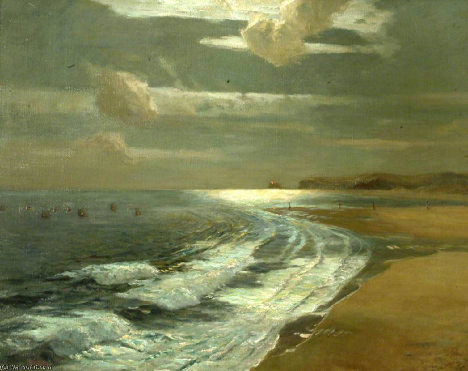 WikiOO.org - Encyclopedia of Fine Arts - Maleri, Artwork Albert Julius Olsson - Silver Moonlight, St Ives Bay