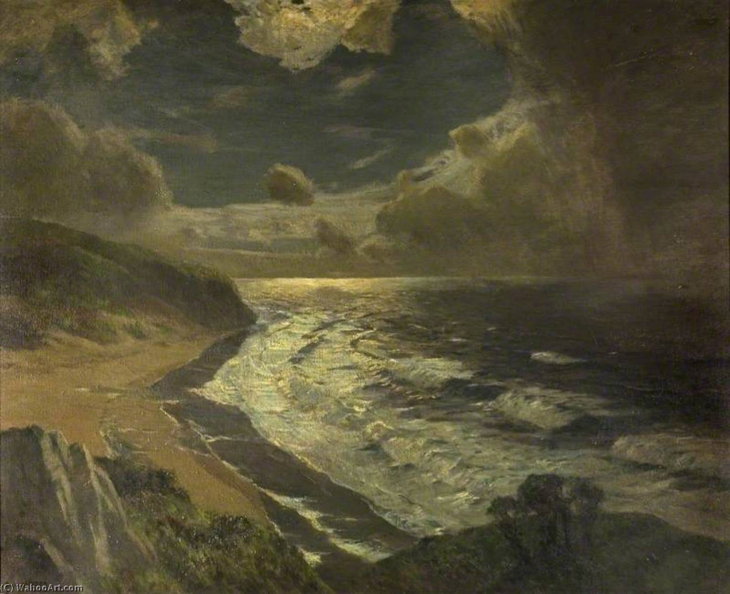 Wikioo.org - The Encyclopedia of Fine Arts - Painting, Artwork by Albert Julius Olsson - Coast Scene, Moonlight