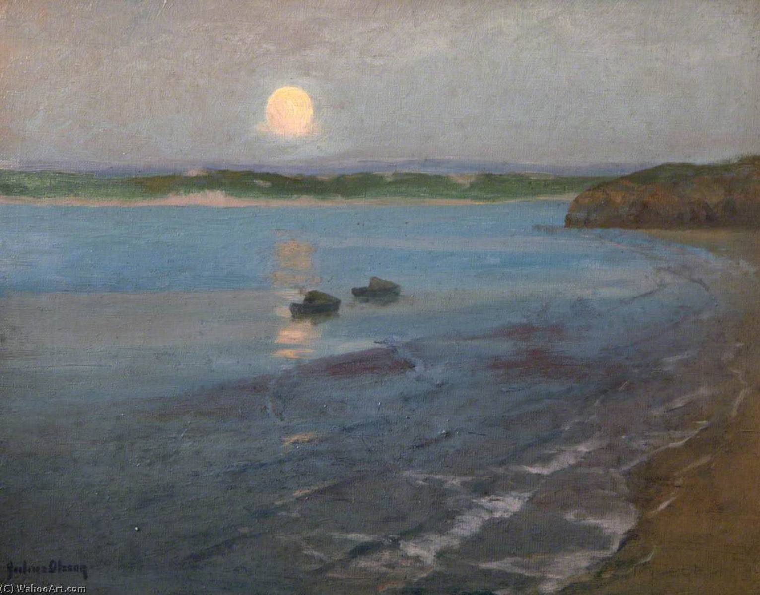 Wikioo.org - The Encyclopedia of Fine Arts - Painting, Artwork by Albert Julius Olsson - Moonrise, St Ives Bay