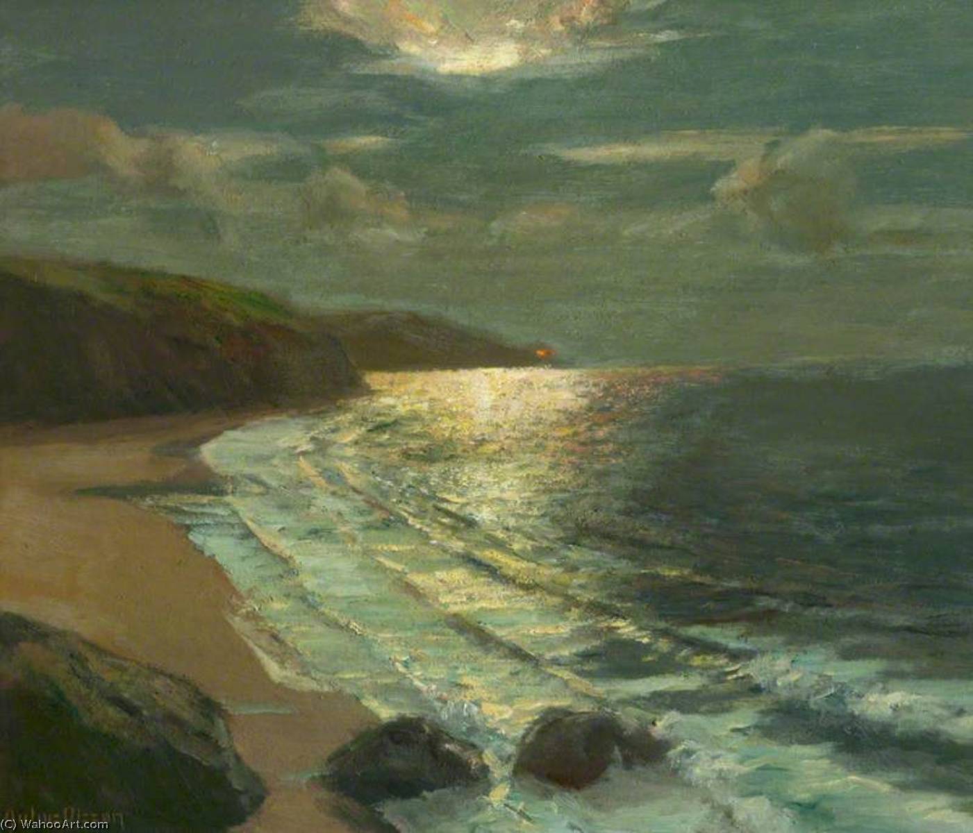 WikiOO.org - Encyclopedia of Fine Arts - Maalaus, taideteos Albert Julius Olsson - Moonlight on the Coast