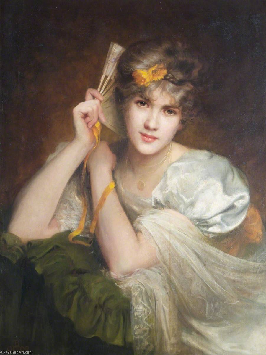 Wikioo.org - The Encyclopedia of Fine Arts - Painting, Artwork by Beatrice Offor - Portrait of an Unknown Woman with a Fan