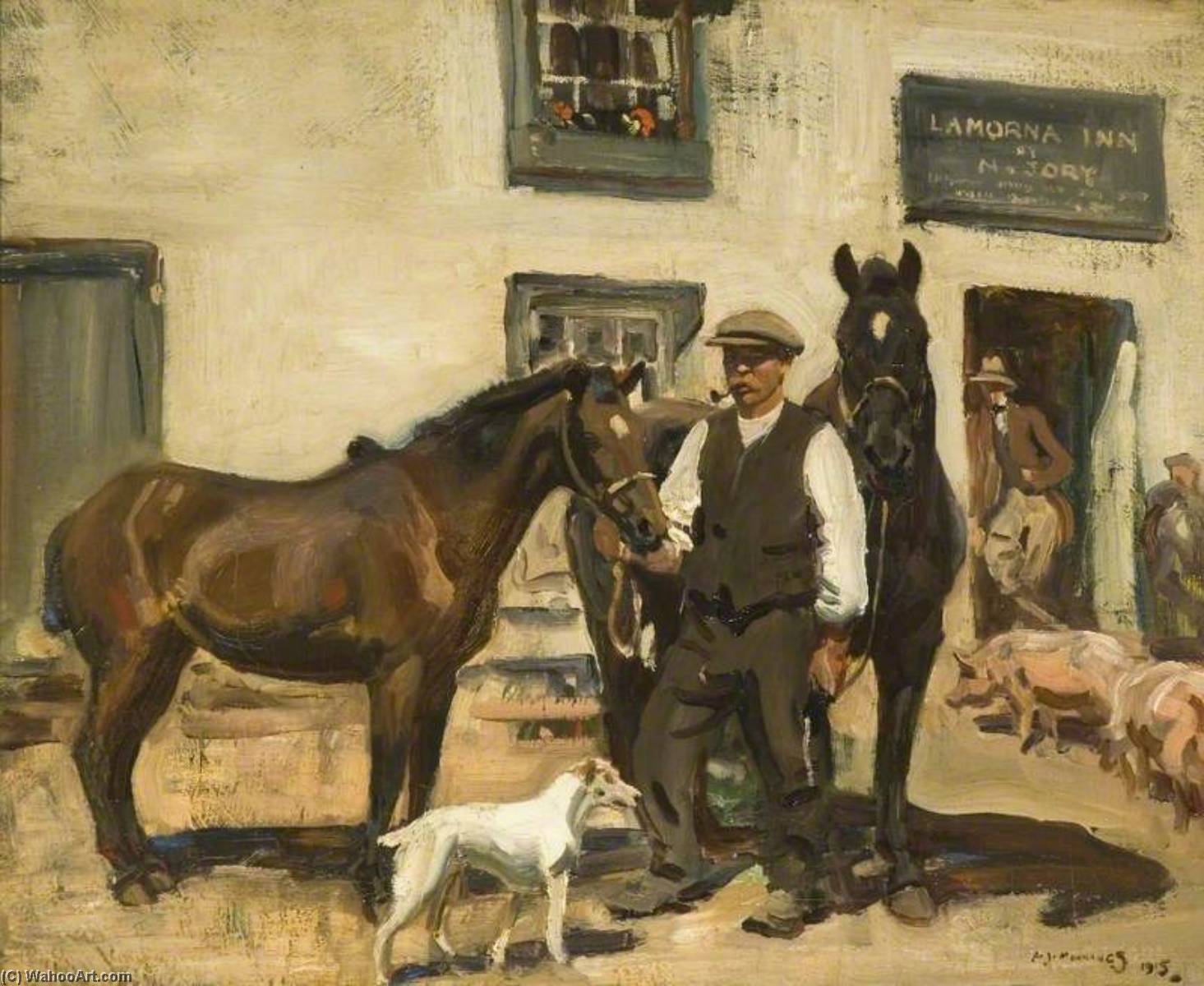 Wikioo.org - The Encyclopedia of Fine Arts - Painting, Artwork by Alfred James Munnings - Lamorna Inn