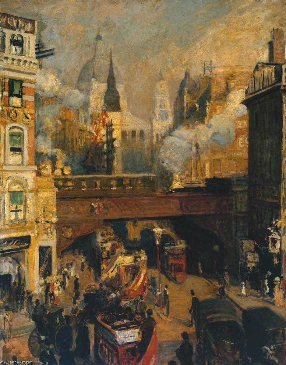 Wikioo.org - The Encyclopedia of Fine Arts - Painting, Artwork by Jacques-Emile Blanche - Ludgate Circus Entrance to the City (November, Midday) (Ludgate Circus Entrée de la City (Novembre, midi))