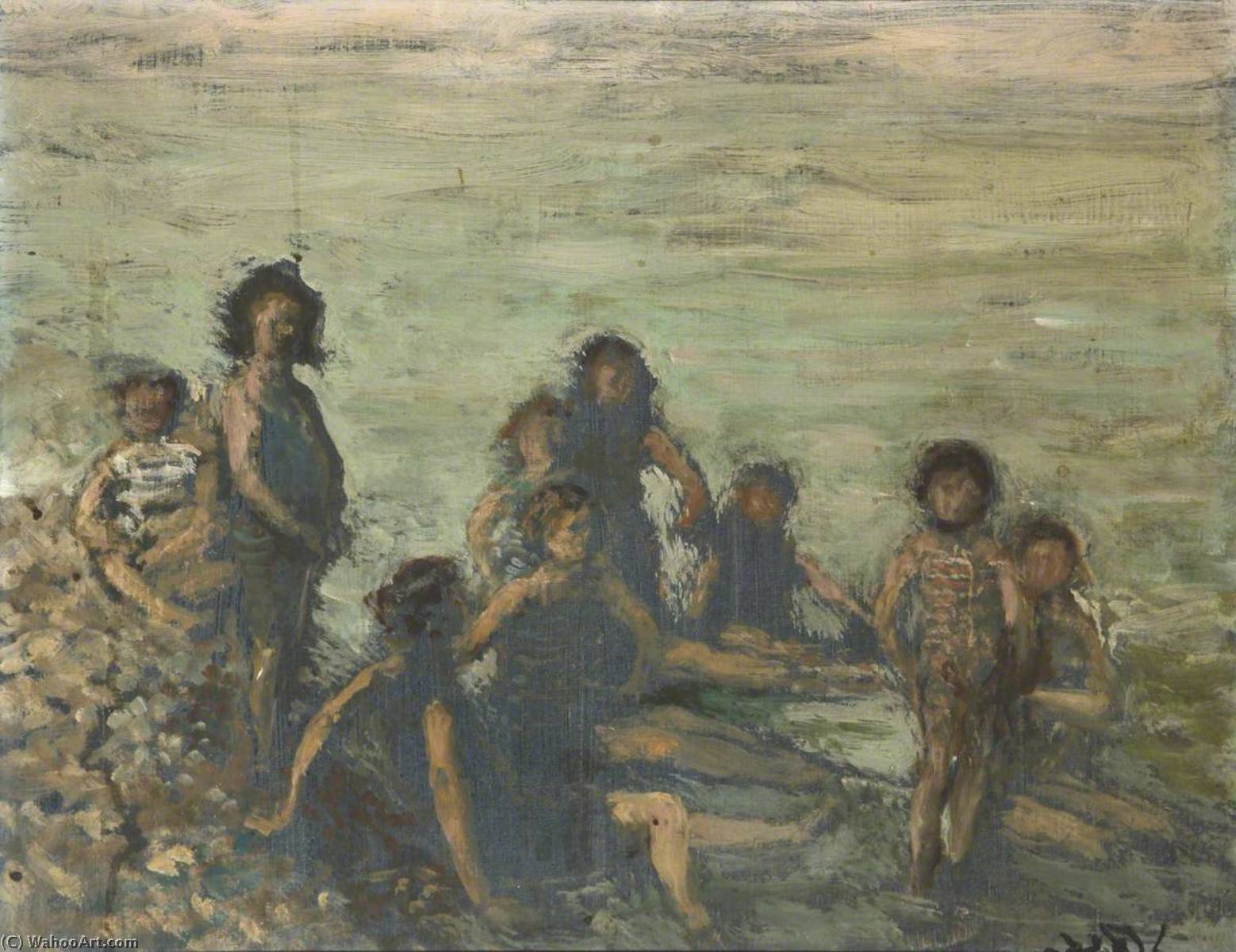WikiOO.org - Encyclopedia of Fine Arts - Lukisan, Artwork Jacques-Emile Blanche - Children Bathing, Dieppe
