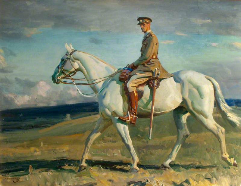 Wikioo.org - The Encyclopedia of Fine Arts - Painting, Artwork by Alfred James Munnings - 'Grey Lady' Riden by Sir Eric Bonham