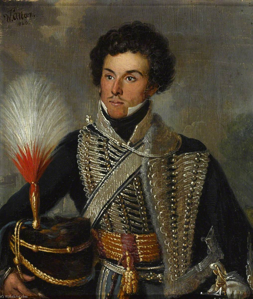 Wikioo.org - The Encyclopedia of Fine Arts - Painting, Artwork by William Allan - An Officer of the 18th Regiment of (Light) Dragoons (Hussars), c.1815