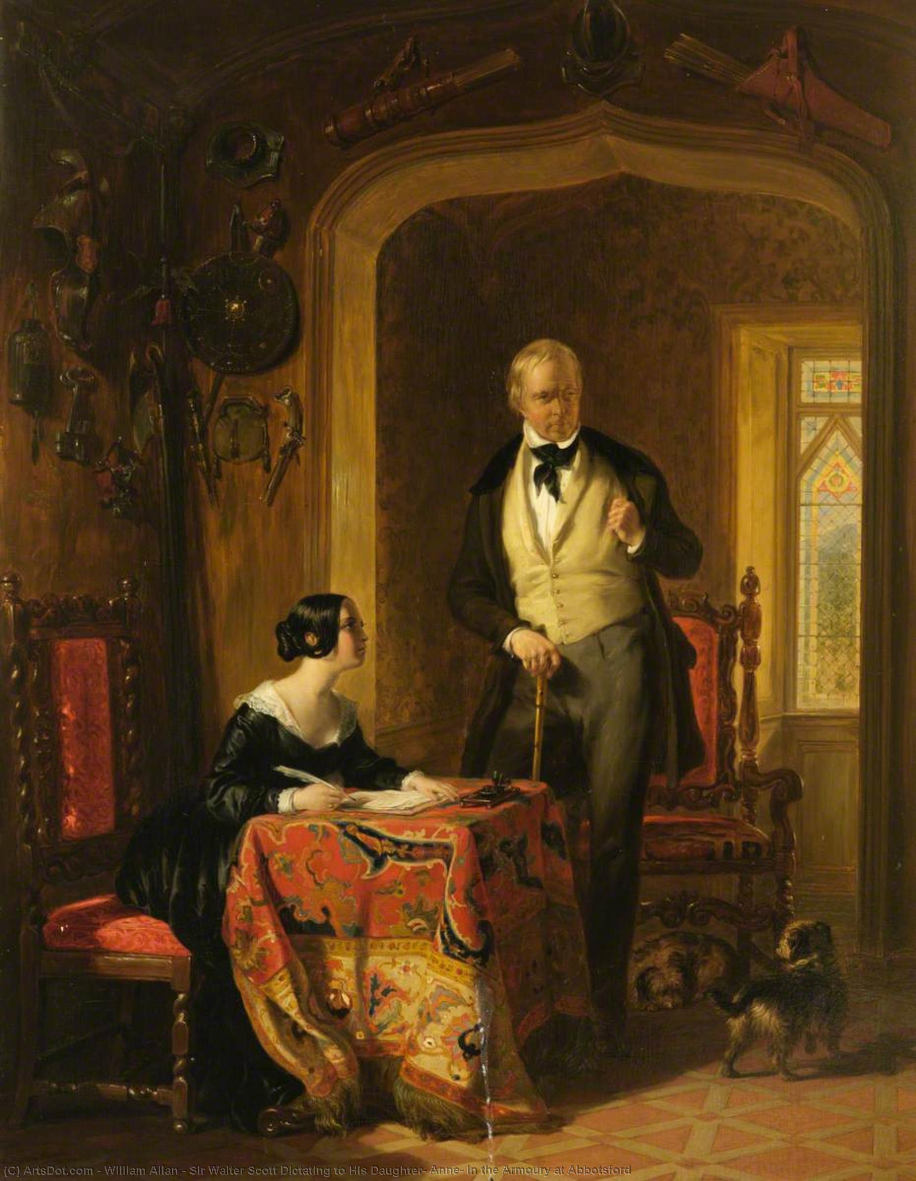 Wikioo.org - The Encyclopedia of Fine Arts - Painting, Artwork by William Allan - Sir Walter Scott Dictating to His Daughter, Anne, in the Armoury at Abbotsford