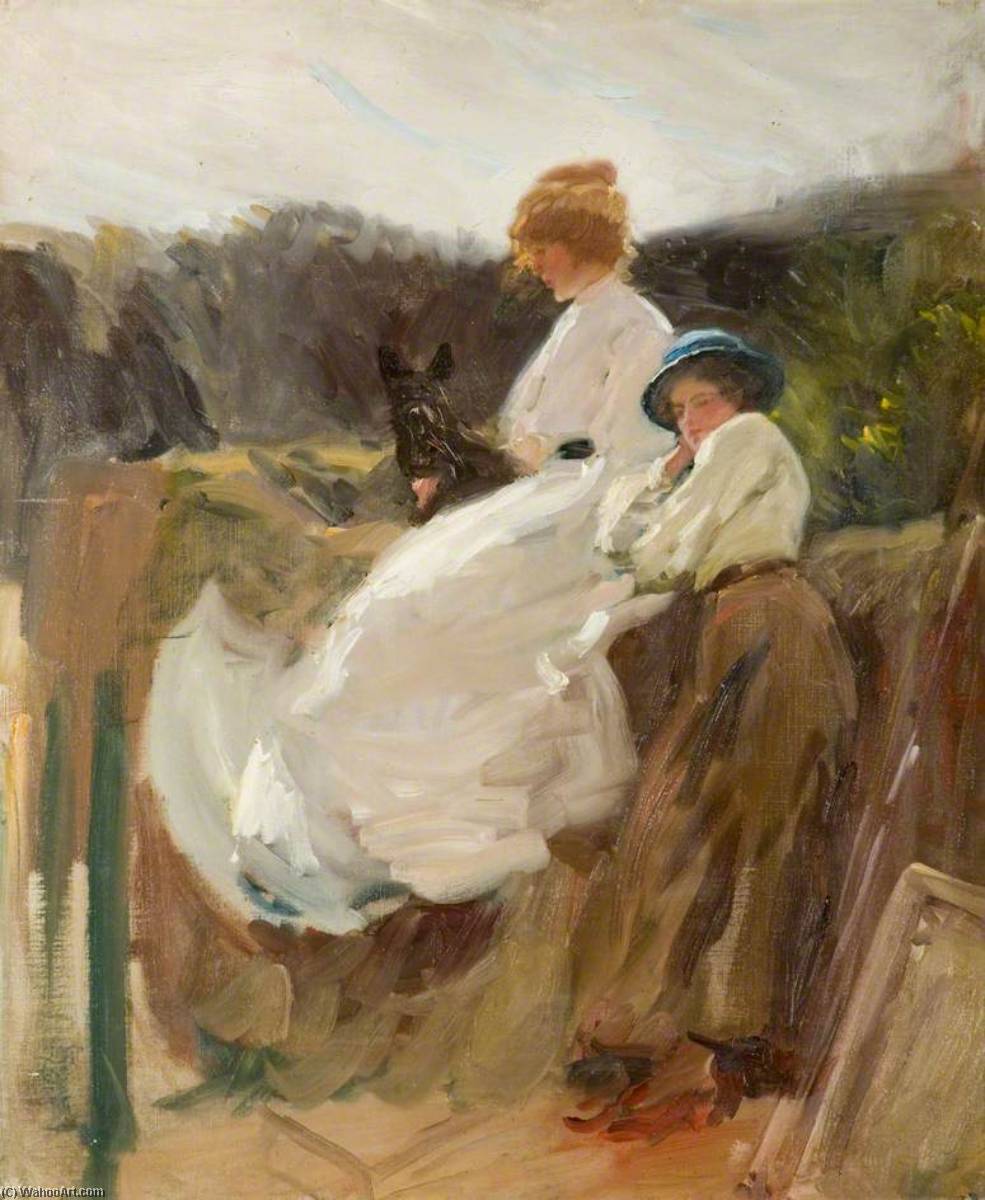 Wikioo.org - The Encyclopedia of Fine Arts - Painting, Artwork by Alfred James Munnings - Two Girls and a Dog