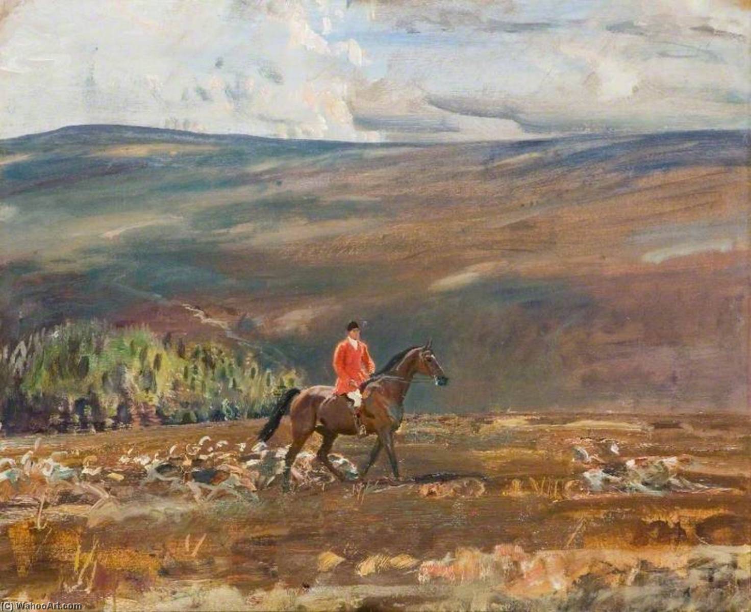 Wikioo.org - The Encyclopedia of Fine Arts - Painting, Artwork by Alfred James Munnings - Huntsman Crossing the Dunkery Beacon, Exmoor