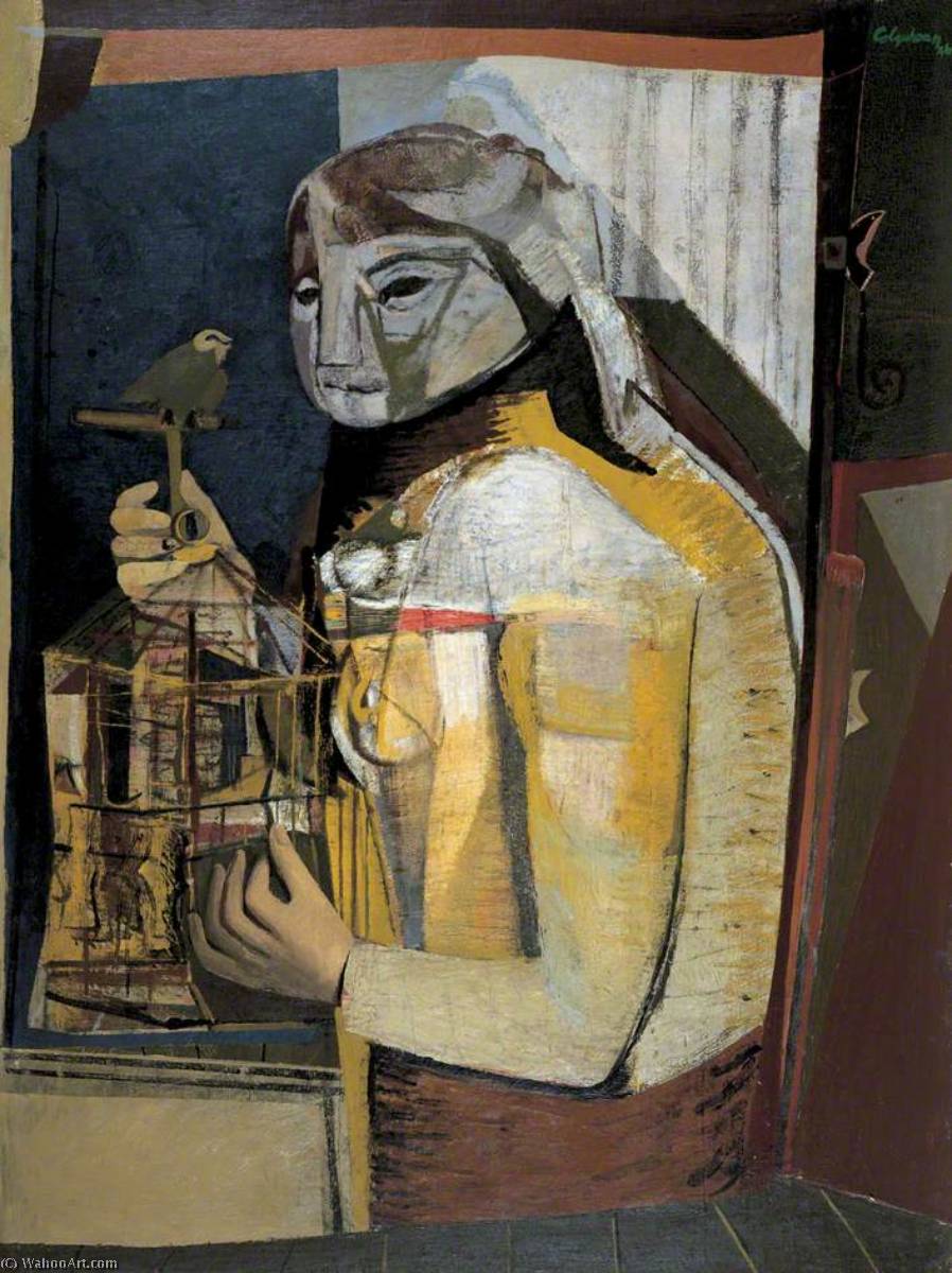 Wikioo.org - สารานุกรมวิจิตรศิลป์ - จิตรกรรม Robert Colquhoun - Woman with a Birdcage